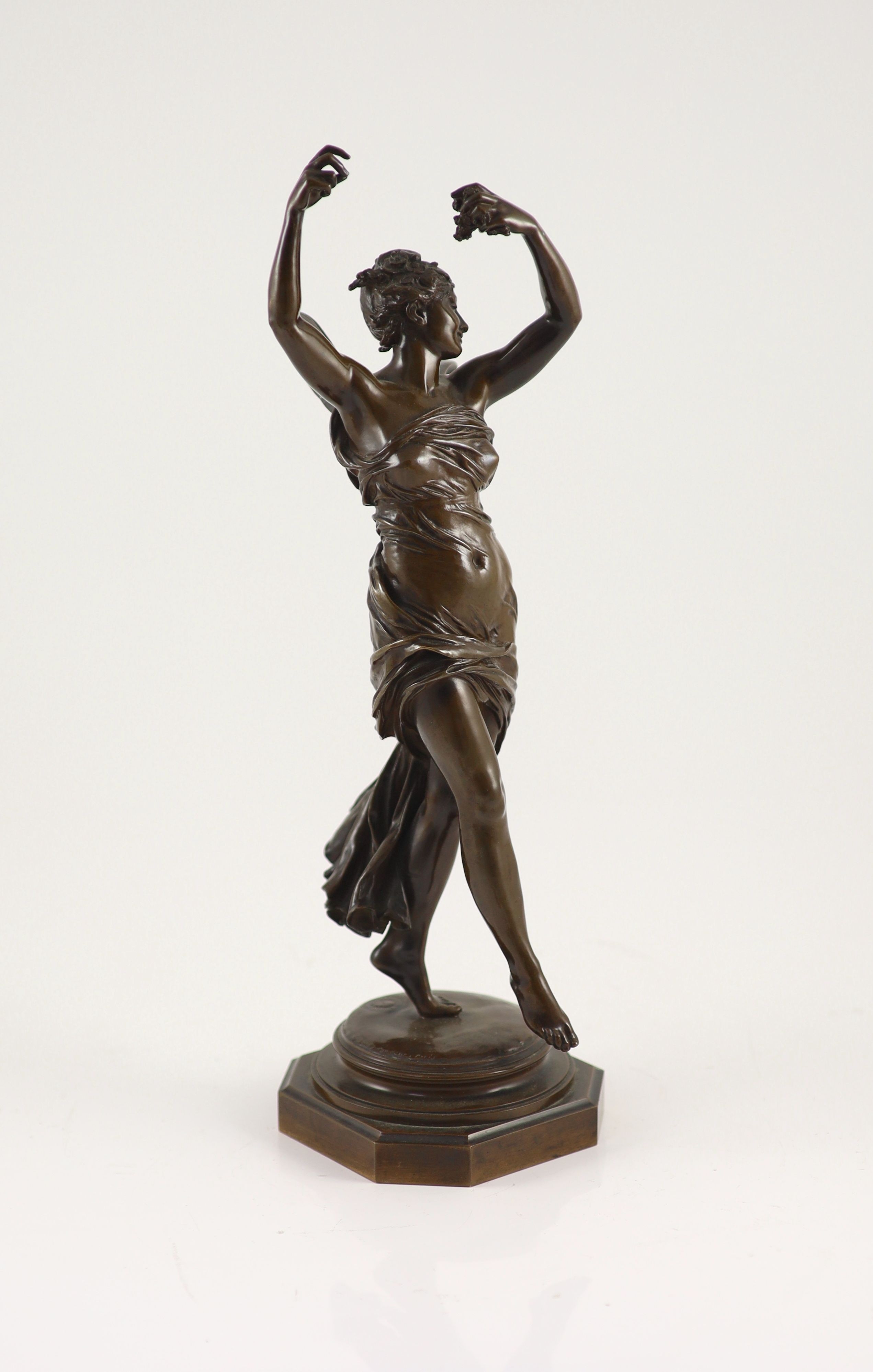 Eugene Delaplanche (French, 1836-1891), a bronze figure of the nymph 'Zephyr' H 40cm. W 12cm.